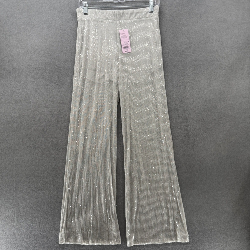 Wild Fable Pants Womens S Silver Sequin Wide Leg Sheer Mesh High Rise Gray NWT